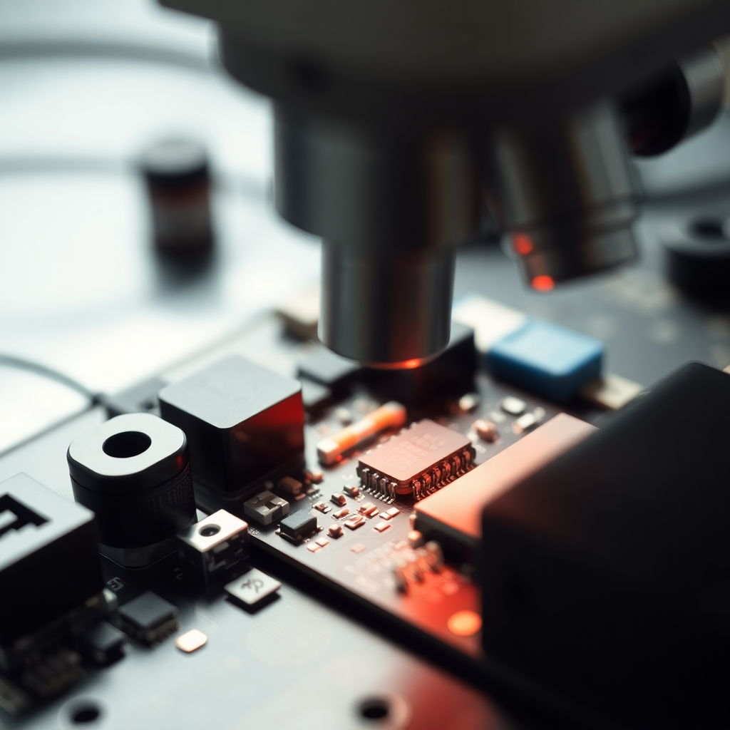 electronic component under microscope high magnification leads soldering